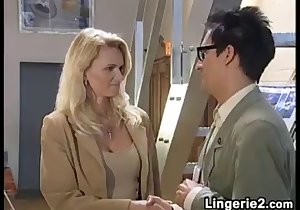 Sweaty cowgirl riding with a blond-haired hoe